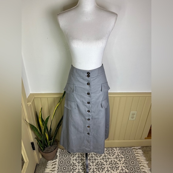 Anthropologie Dresses & Skirts - NWT Mare Mare Anthropologie Skirt Plus 1X Gray Cotton Button Front Utility Midi